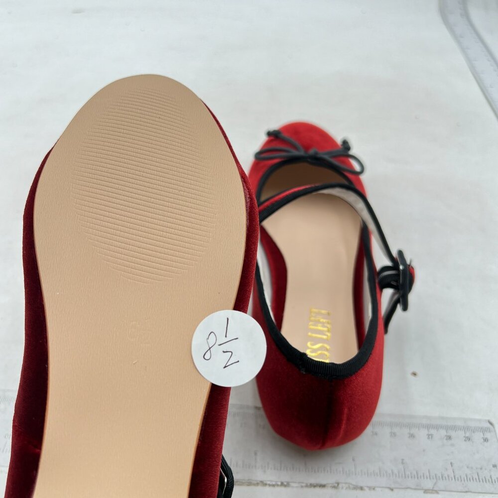 miss left Women Bowknot Ankle Strap Mary Jane Classic Closed Round Toe Flats Red - Picture 6 of 8